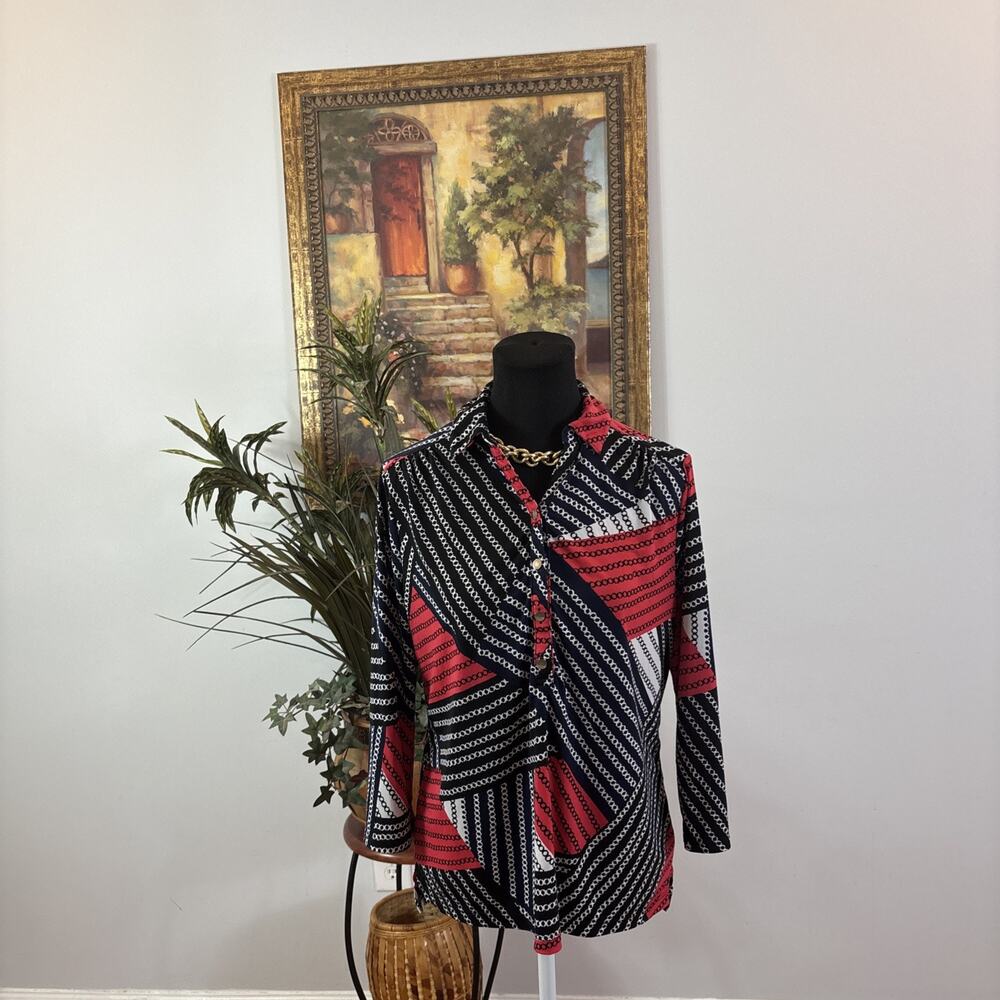 Dana Bachman Women Blouse Medium 3/4 sleeve Collared Open Front Button Boho